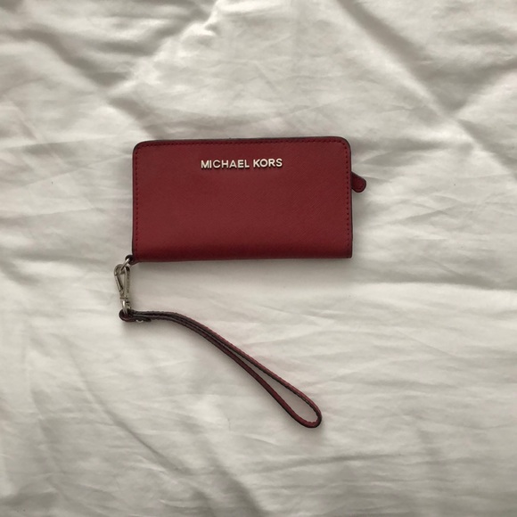 Michael Kors Handbags - Michael Kors Red Jet Set Slim Tech Wristlet